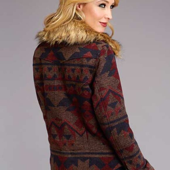 STETSON - Women’s Aztec Blanket Jacket (with Removable Fur Collar) - NWT - M - Picture 3 of 13
